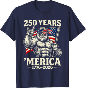 Bigfoot Merica Rock American Flag Patriotic 4th of July T-Shirt - T-Shirt | Navy