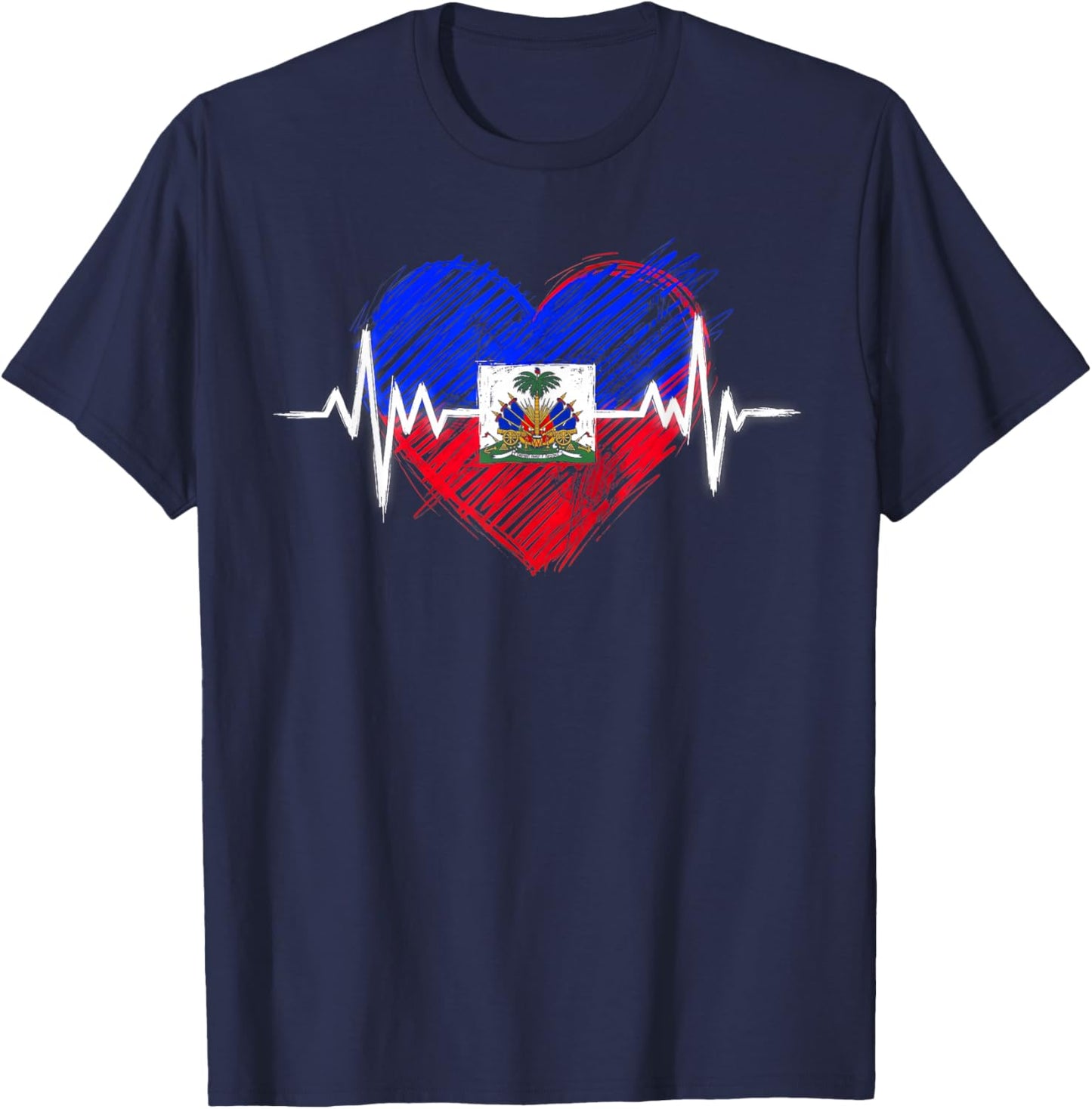 Haiti Independence Haitian Flag Day Heartbeat Women Men T-Shirt - T-Shirt | Navy