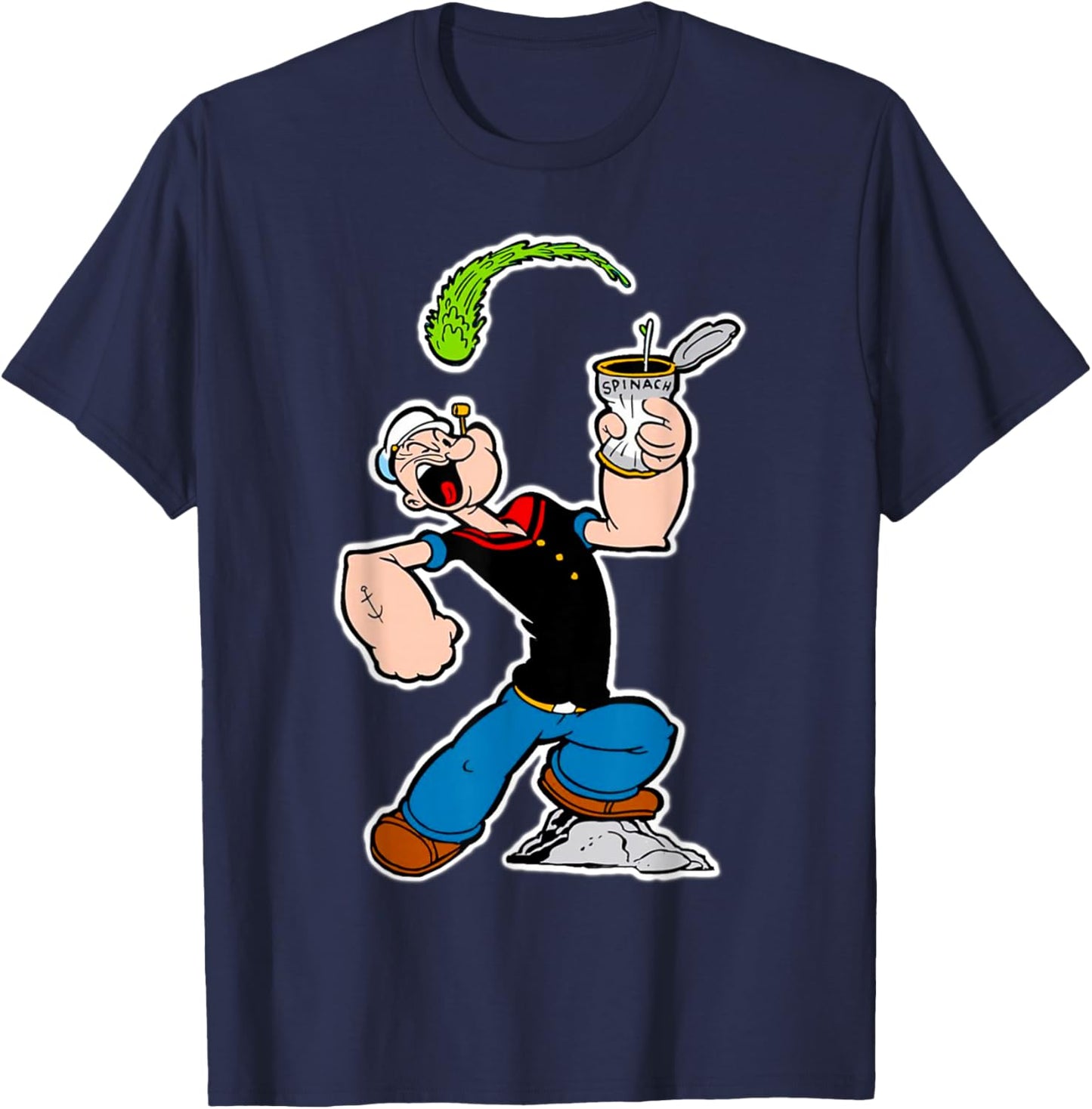 Vintage Pop Eye Cartoon Eating Spinach Strong T-Shirt - T-Shirt | Navy