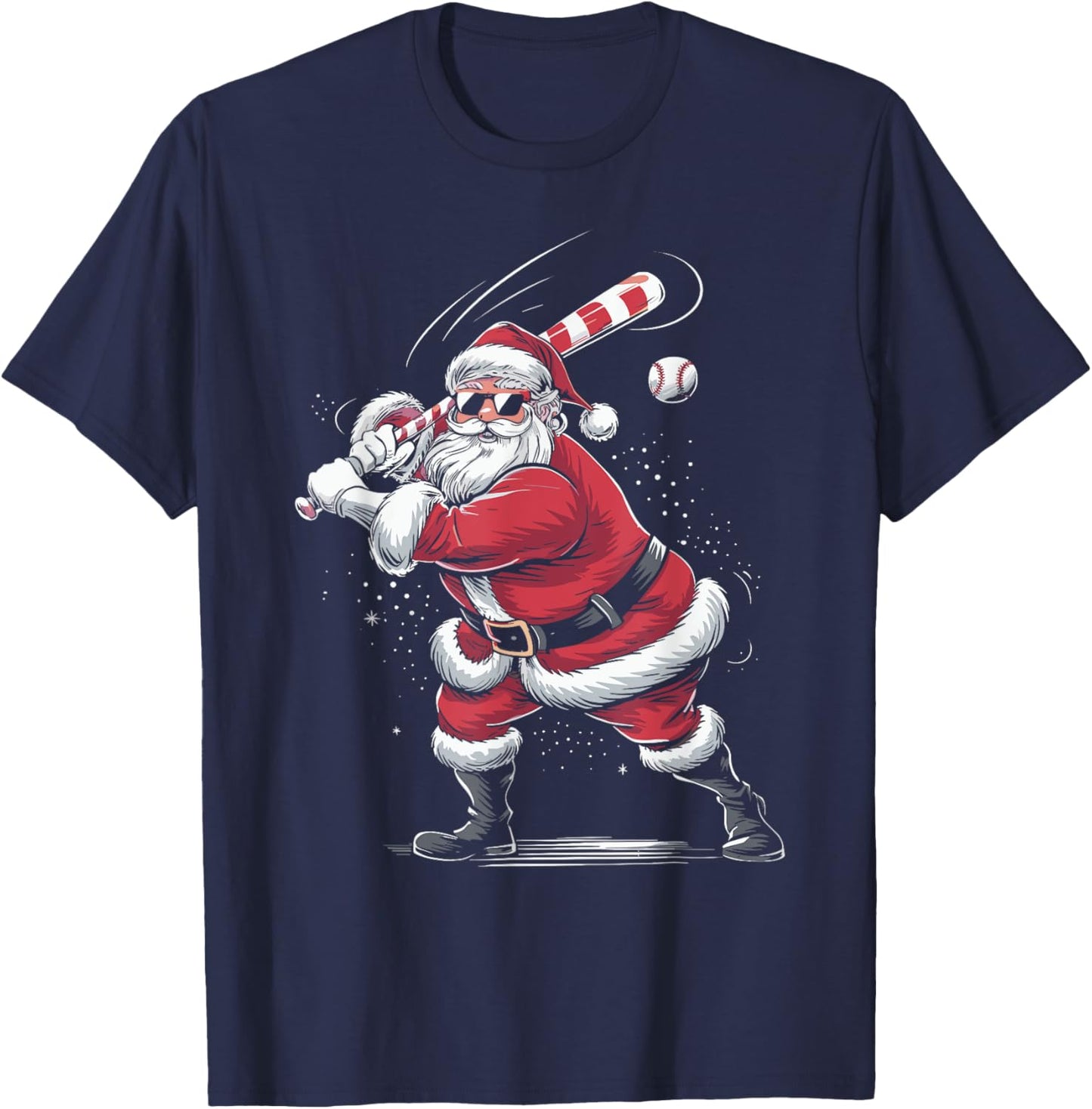 Santa Playing Baseball Christmas Baseball Player Men Boys T-Shirt - T-Shirt | Navy