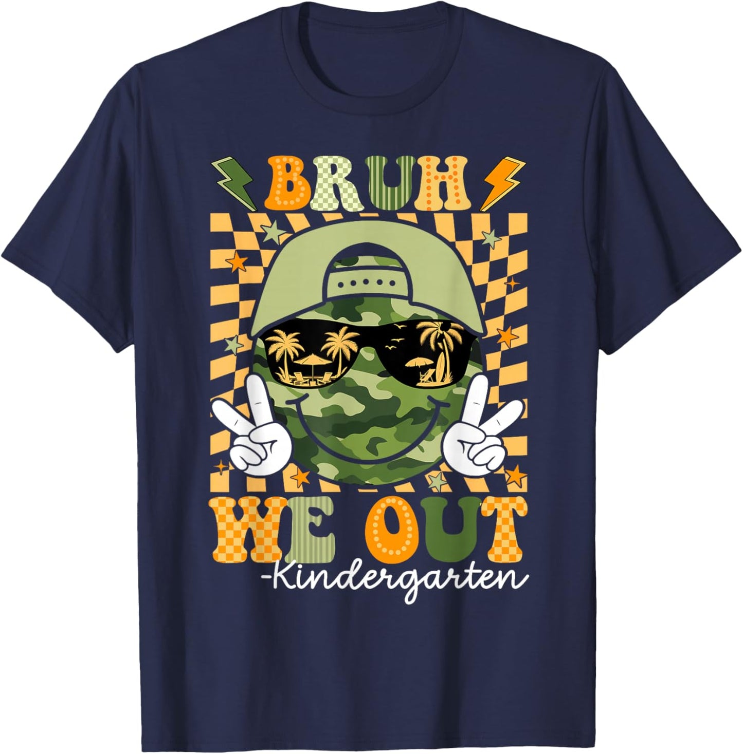 Camo Last Day of School Kindergarten We Out Bruh Kids Boy T-Shirt - T-Shirt | Navy