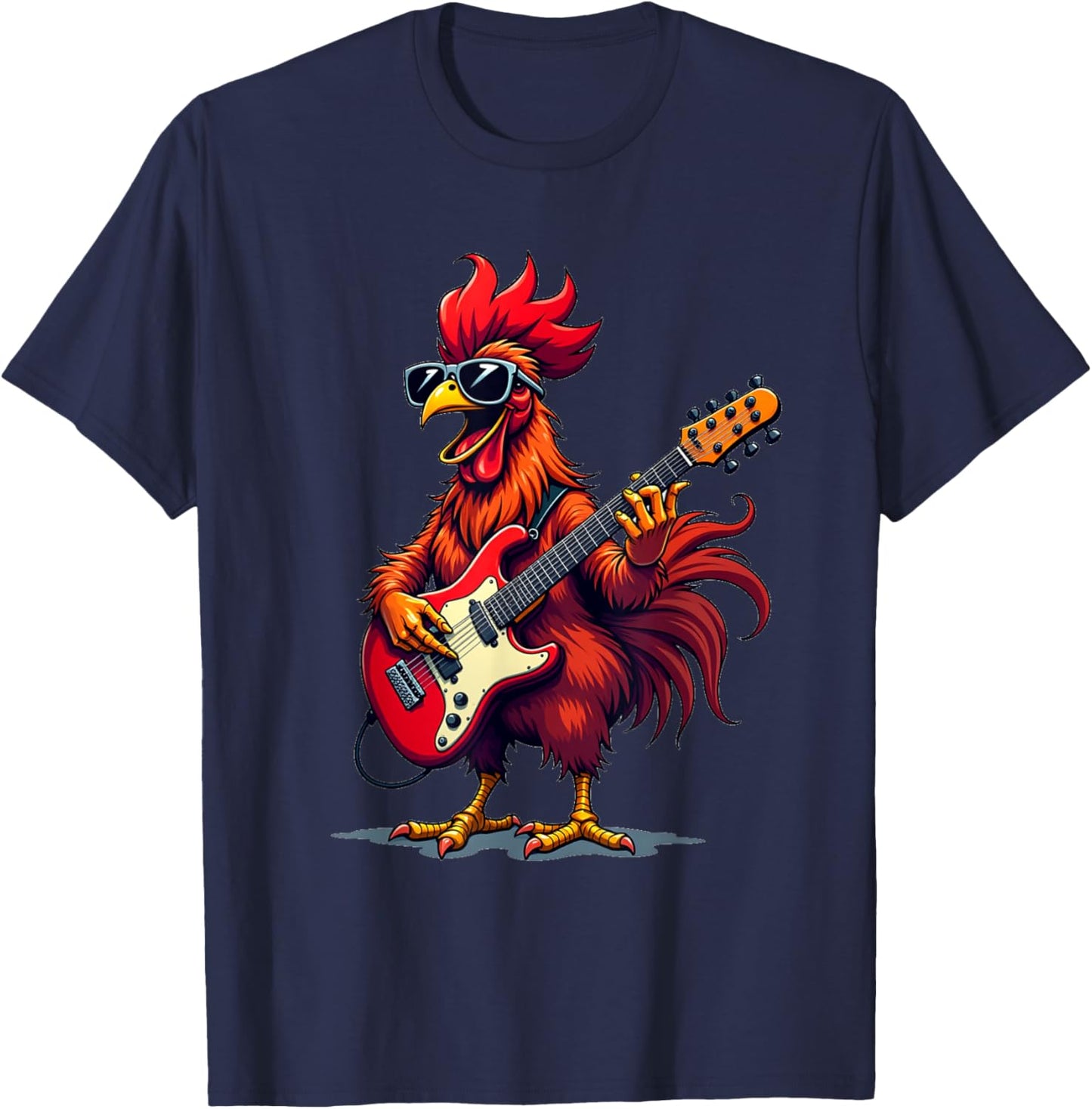 Funny graphic design Rooster rock band guitar T-Shirt - T-Shirt | Navy