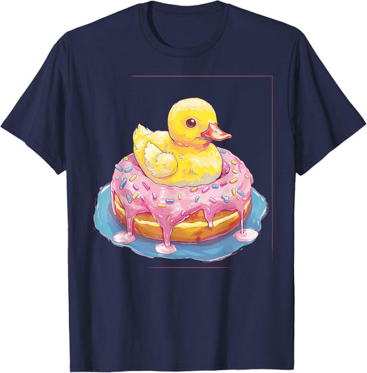 Rubber Duck Donut Drawing Rubber Duckie Rubber Duckling T-Shirt - T-Shirt | Navy