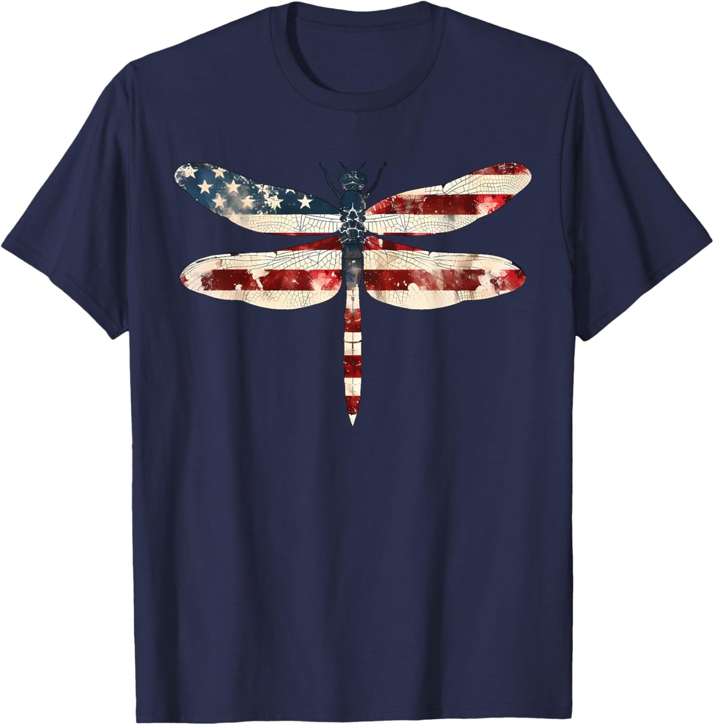 American Flag Dragonfly Patriotic 4th of July Red White Blue T-Shirt - T-Shirt | Navy
