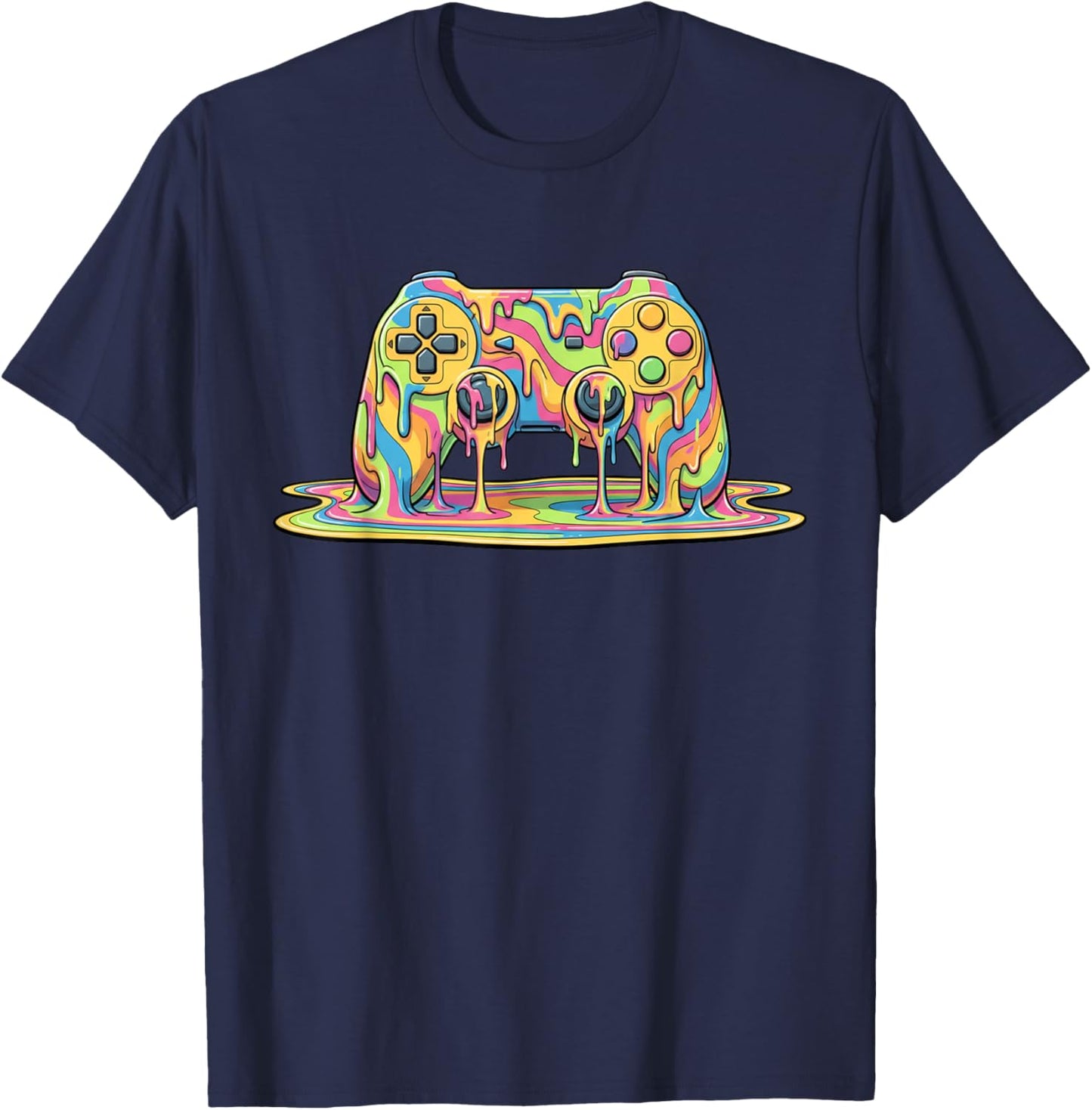 Colorful Melting Video Game Controller Gamer Drip Boys Kids T-Shirt - T-Shirt | Navy
