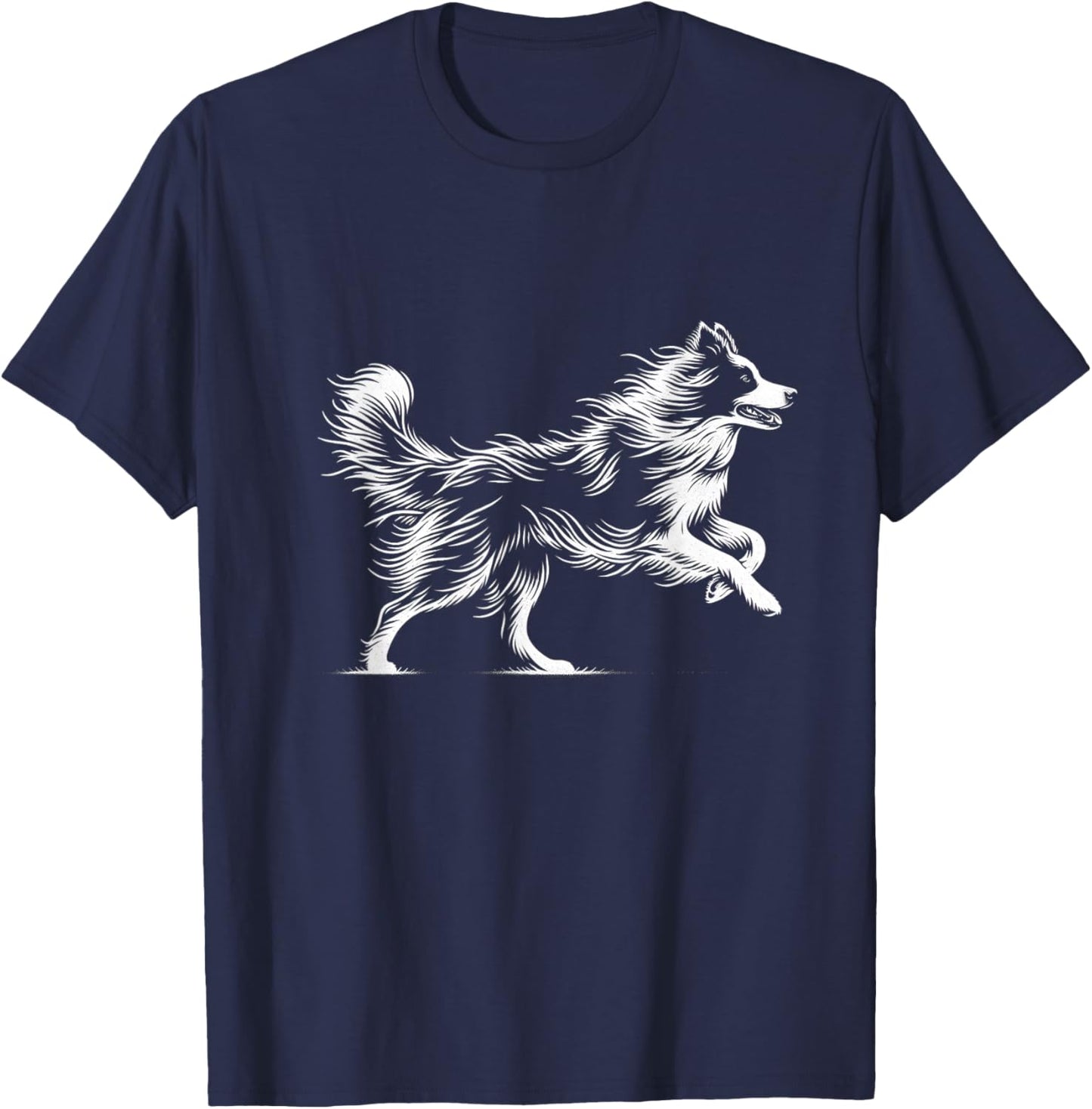 Line Art Pets Energetic Border Collie , Small, Black T-Shirt - T-Shirt | Navy