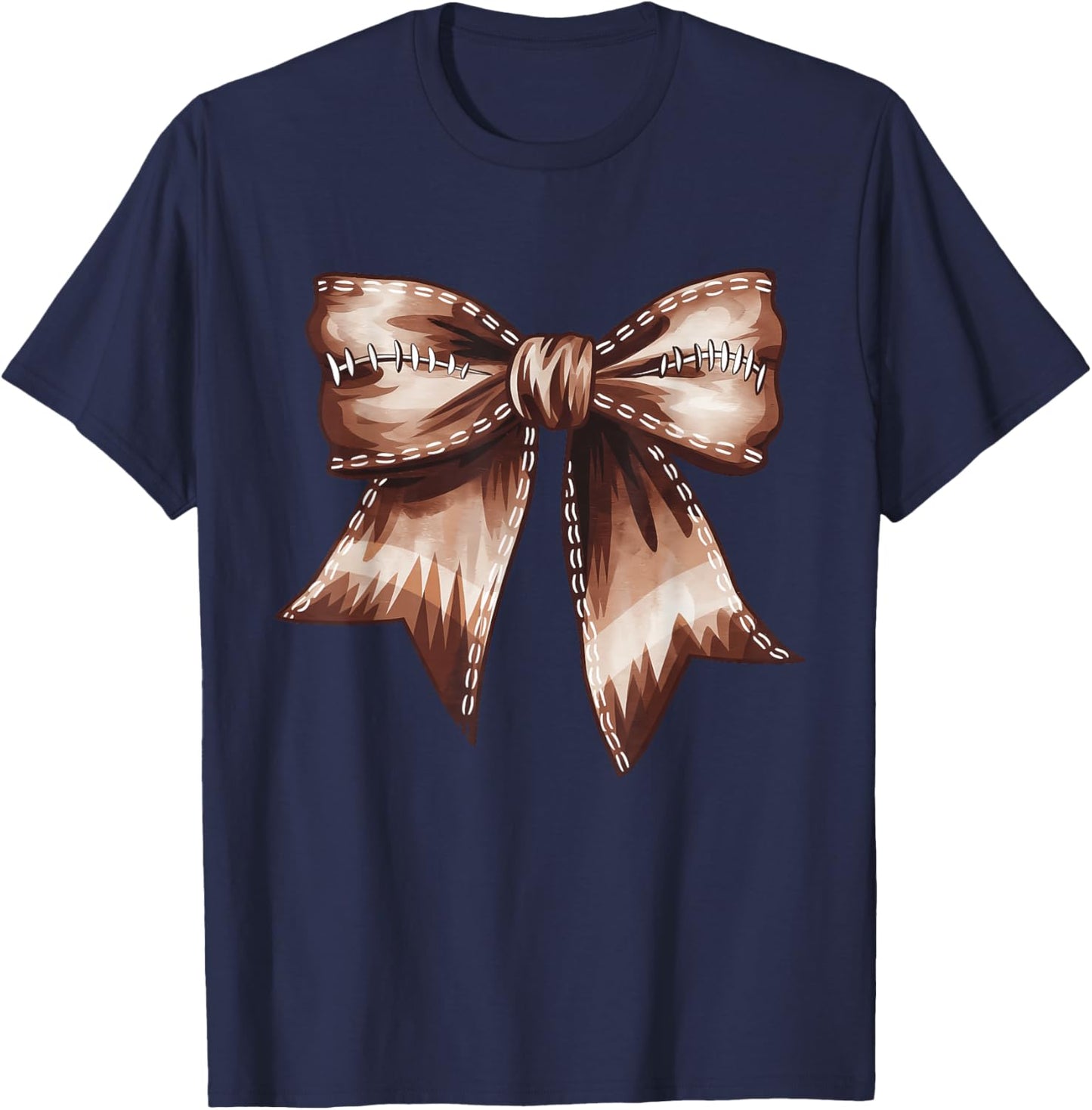 Coquette Bow Funny Football Lover Game Day Football Mom Mama T-Shirt - T-Shirt | Navy