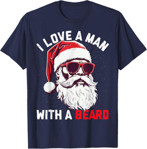 Vintage Christmas I Love A Man With a Beard Funny Santa Xmas T-Shirt - T-Shirt | Navy