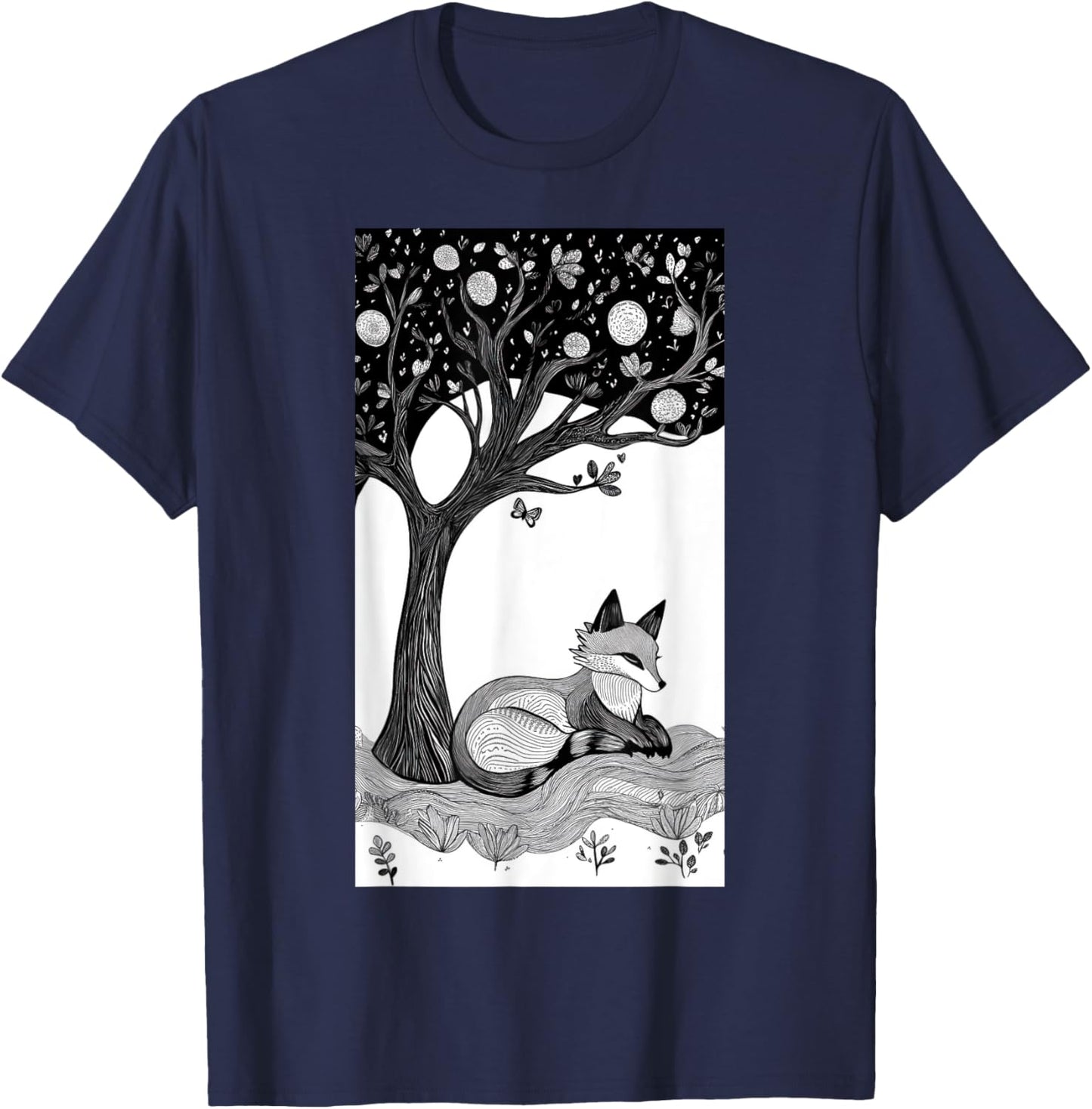 Fox Trees Nature Tree art Animal lover Art T-Shirt - T-Shirt | Navy