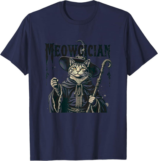 Meowgician Cat Magician RPG Arcane Magic Spells Wizard T-Shirt - T-Shirt | Navy