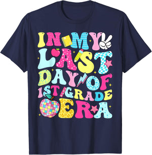 in My Last Day of 1st Grade Era Groovy Boy Girl Student T-Shirt - T-Shirt | Navy