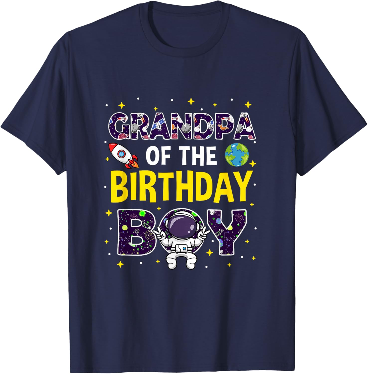 Grandpa of The Birthday Boy Space Astronaut Birthday Family T-Shirt - T-Shirt | Navy