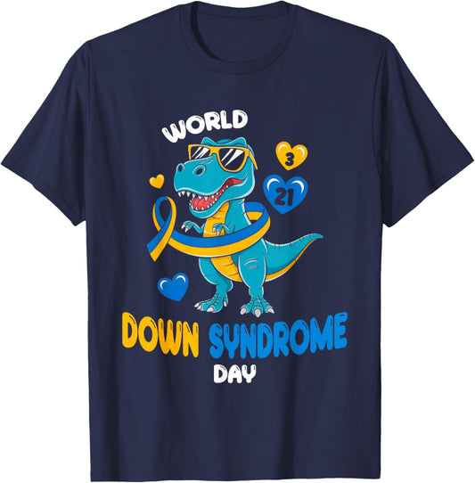 World Down Syndrome Day Trisomy 21 Awareness Dinosaur Funny T-Shirt - T-Shirt | Navy