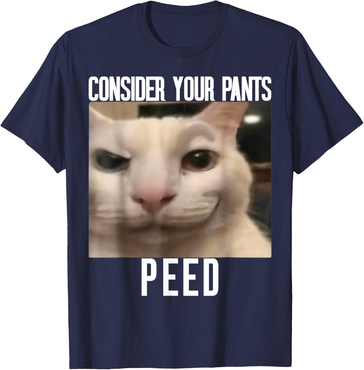Consider Your Pants Peed Weird Cat Meme Funny Memes Brainrot T-Shirt - T-Shirt | Navy
