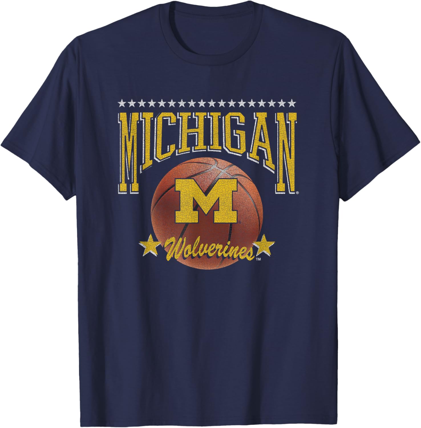 Michigan Wolverines Basketball Vintage Stars Navy T-Shirt - T-Shirt | Navy