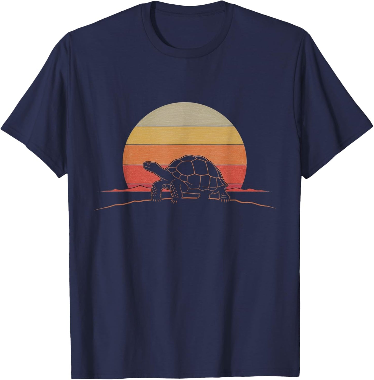 Retro Tortoise Drawing Art Design T-Shirt - T-Shirt | Navy