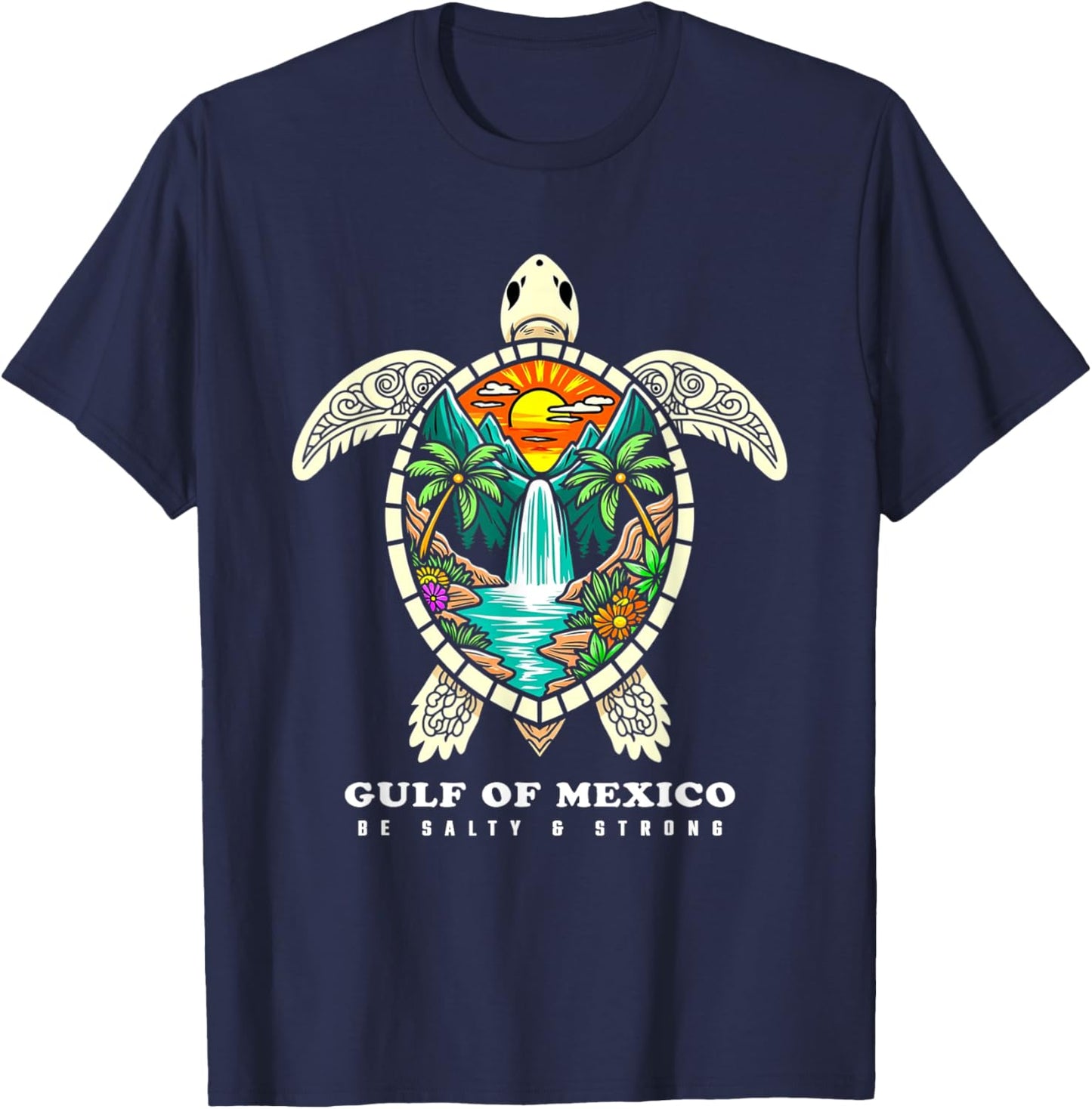 Retro Vintage Turtle Gulf of Mexico Be Salty And Strong T-Shirt - T-Shirt | Navy