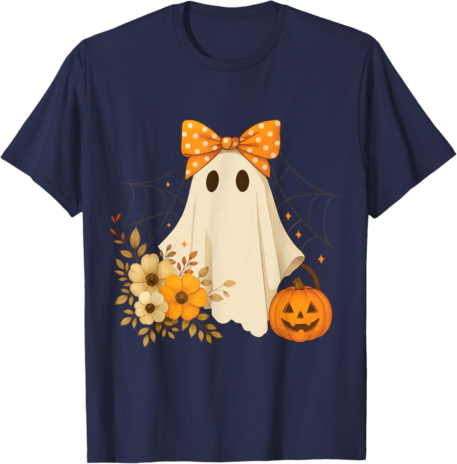 Coquette Flower Lace Ghost Funny Halloween Costume T-Shirt - T-Shirt | Navy