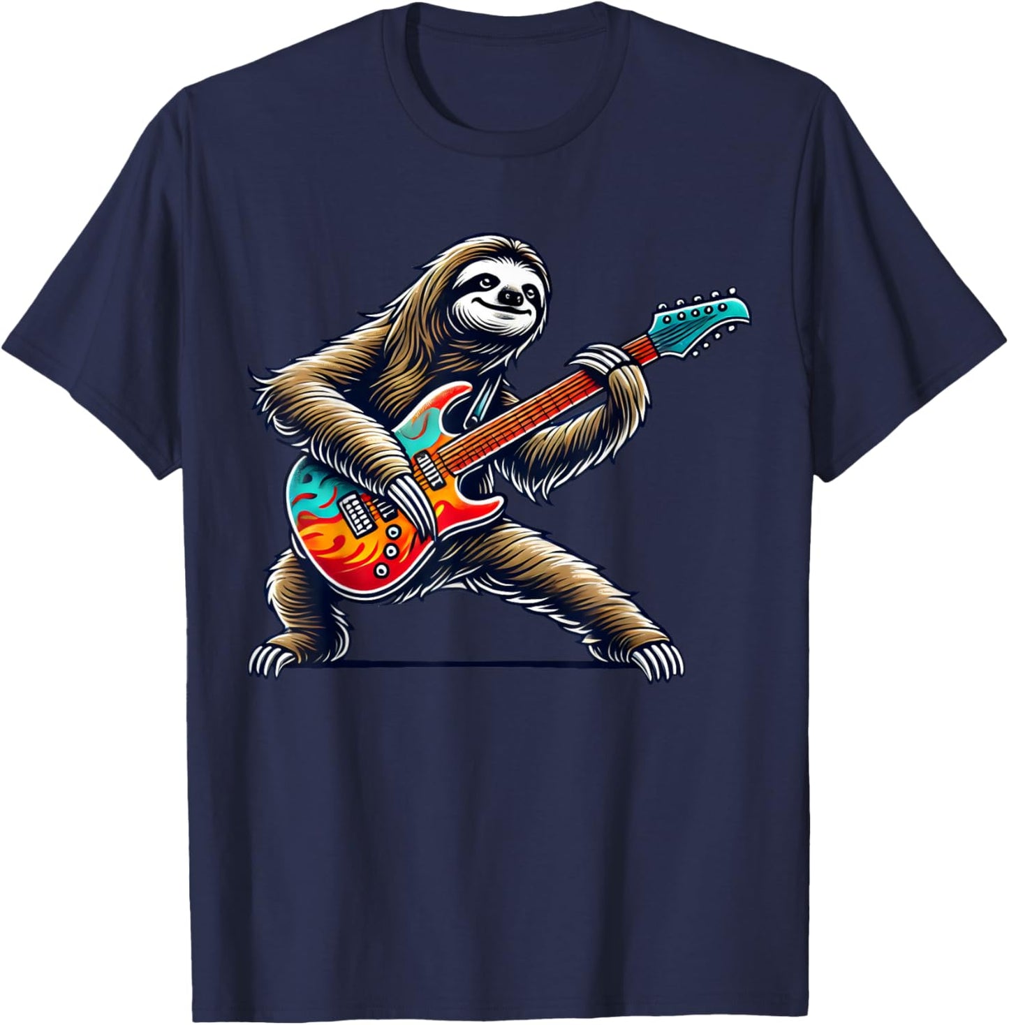 Cute Punk Sloth, Rock'n Roll Goth, Guitar Kids Rock Star T-Shirt - T-Shirt | Navy