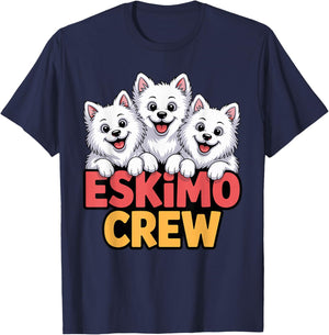 Eskimo Crew Cartoon Eskie Cute Pet Dog Breed American Eskimo T-Shirt - T-Shirt | Navy