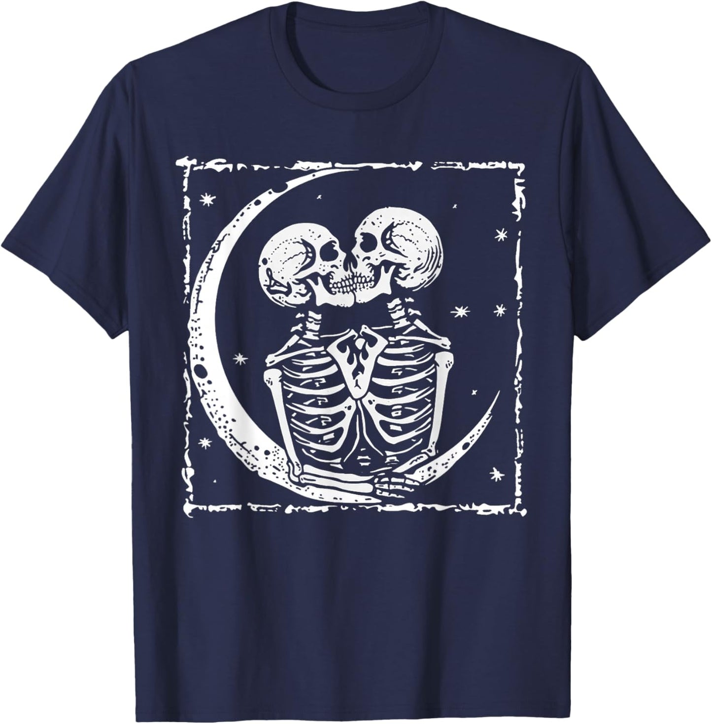 Moon Skeleton Couple Kiss Cute Halloween Costume Women Men T-Shirt - T-Shirt | Navy