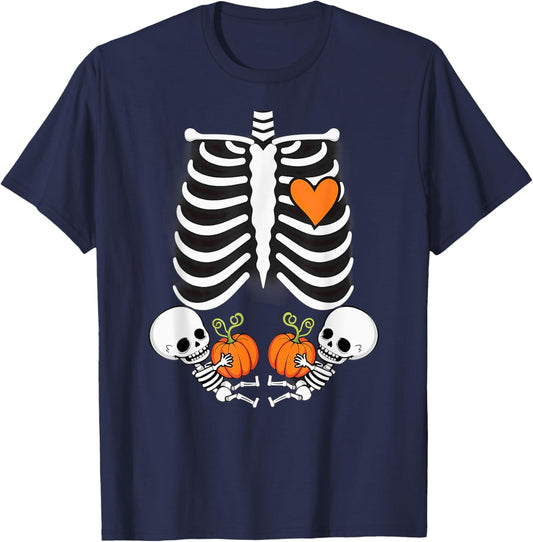 Pregnancy Announcement Gender Reveal Skeleton Twins T-Shirt - T-Shirt | Navy
