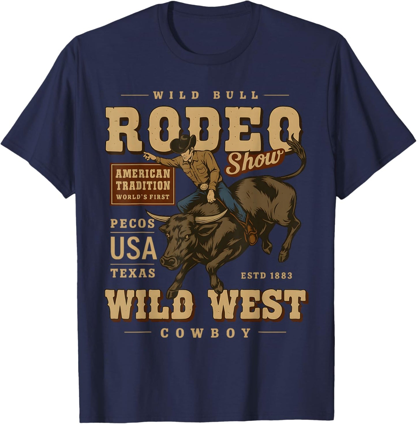 Wild Bull Rodeo Show Vintage Cowboy Western Country T-Shirt - T-Shirt | Navy