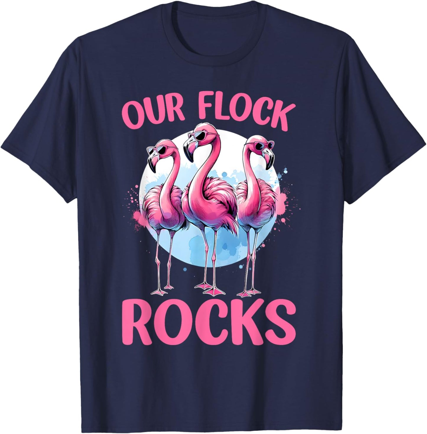 Our Flock Rocks Flamingos Lover Family Vacation Group T-Shirt - T-Shirt | Navy