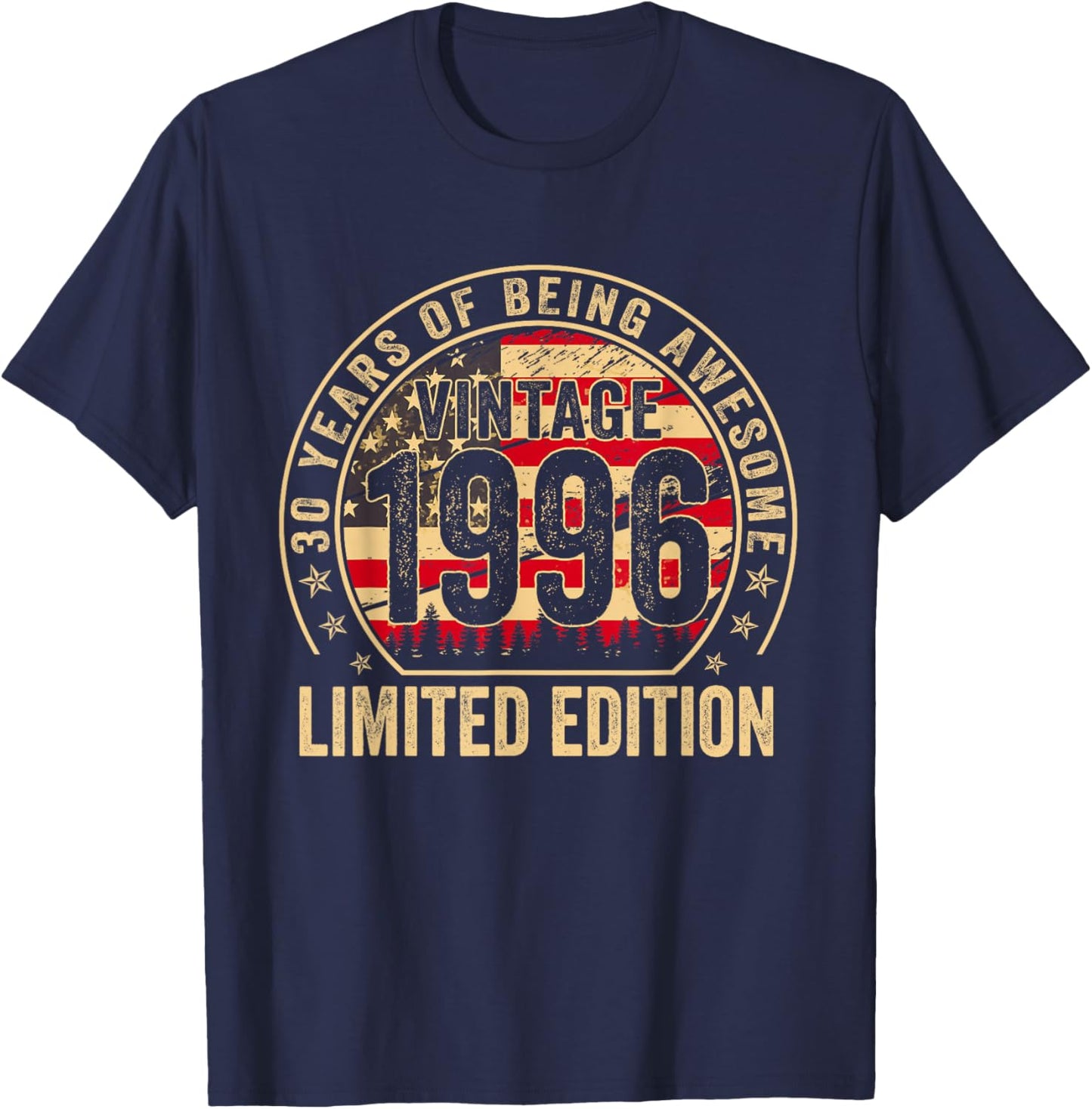 Vintage Made in 1996 American Flag 30th Birthday Gifts Men T-Shirt - T-Shirt | Navy