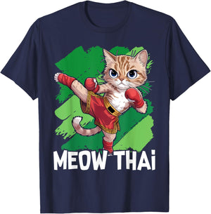 Meow Thai Funny Muay Thai Boxing Cat Martial Arts MMA Boxer T-Shirt - T-Shirt | Navy