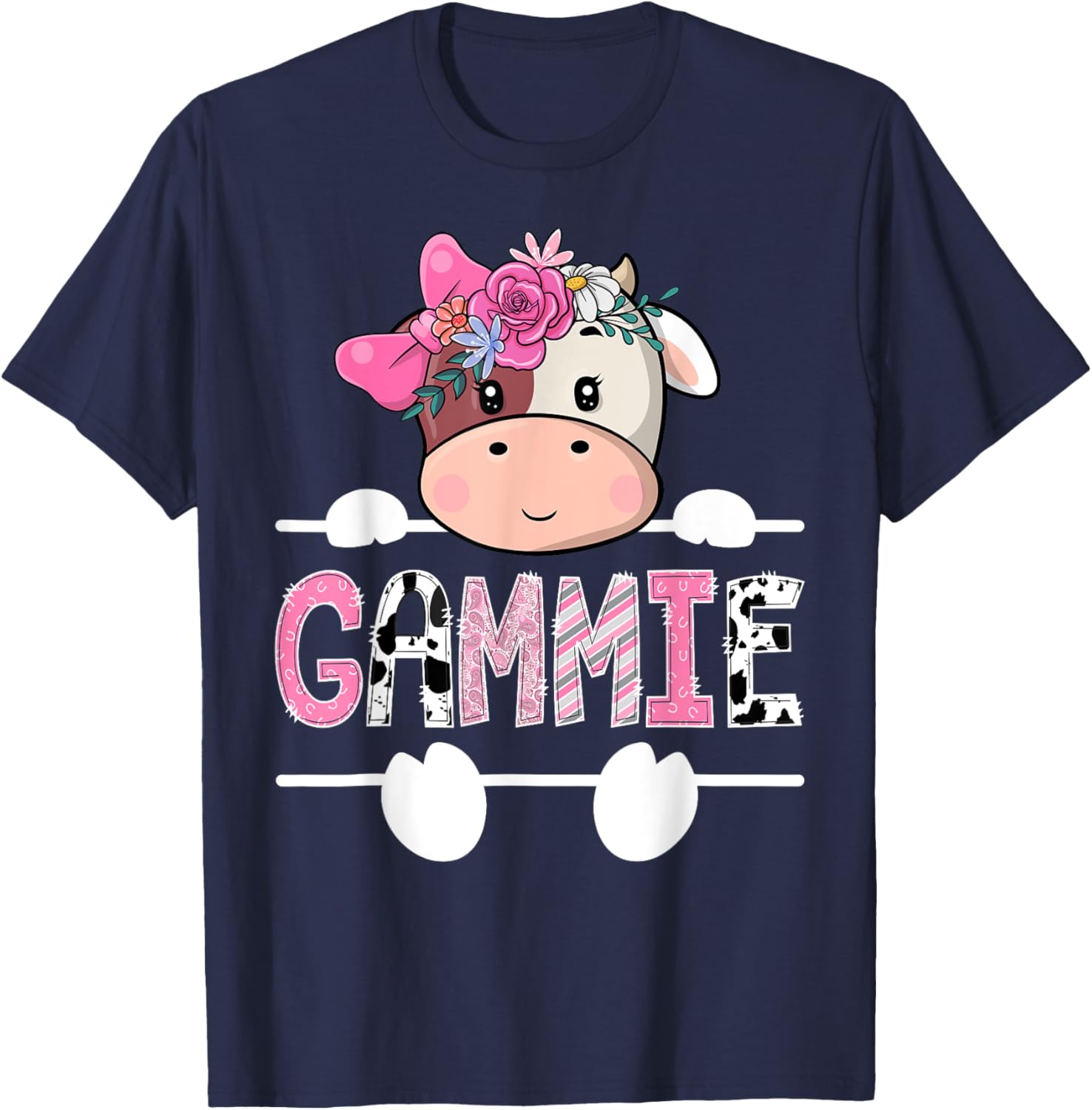 Gammie Of The Birthday Girl Pink Cute Cow Matching T-Shirt - T-Shirt | Navy
