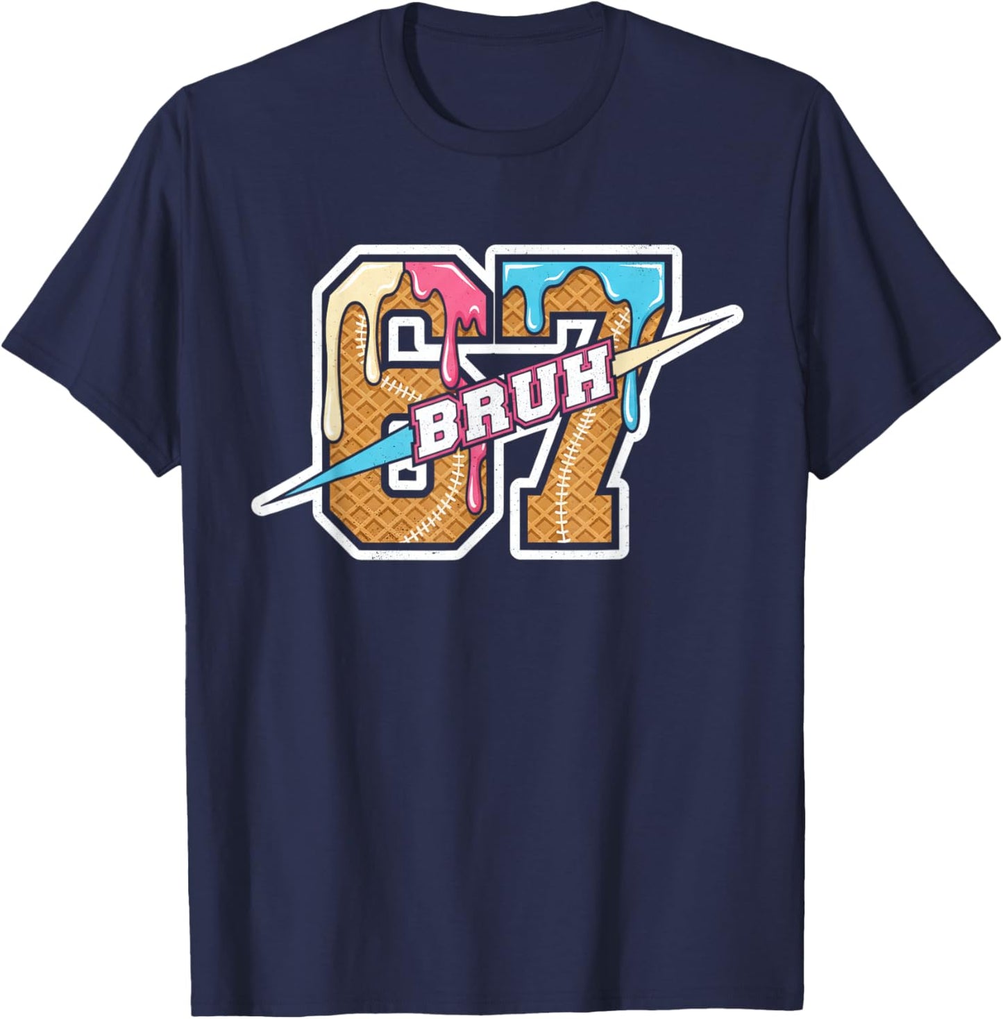 Six Seven Meme Boys Girls Kids Bruh 67 Ice Cream Drip T-Shirt - T-Shirt | Navy