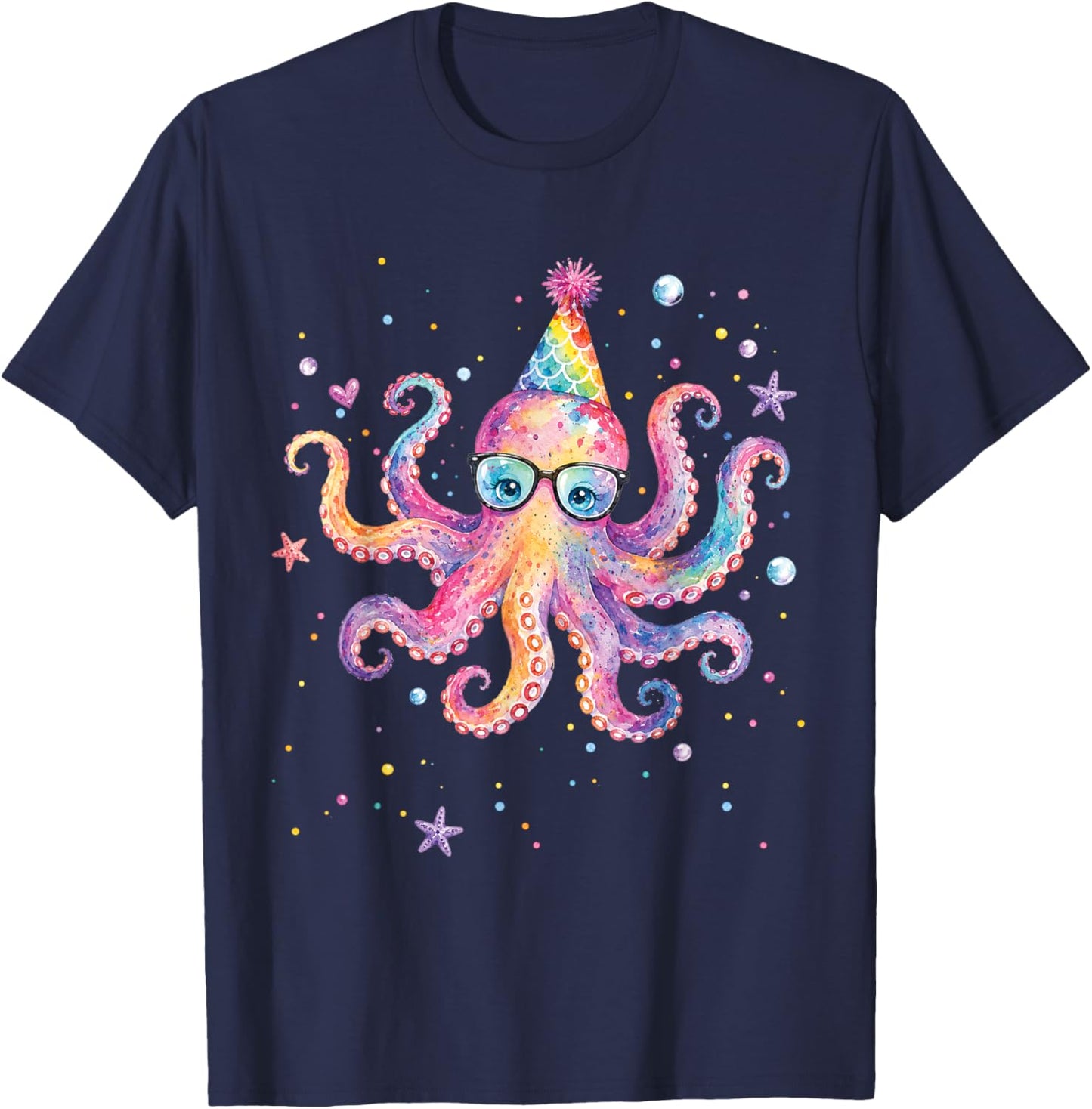 Mermaid Octopus Birthday Summer Matching Aquarium Family T-Shirt - T-Shirt | Navy