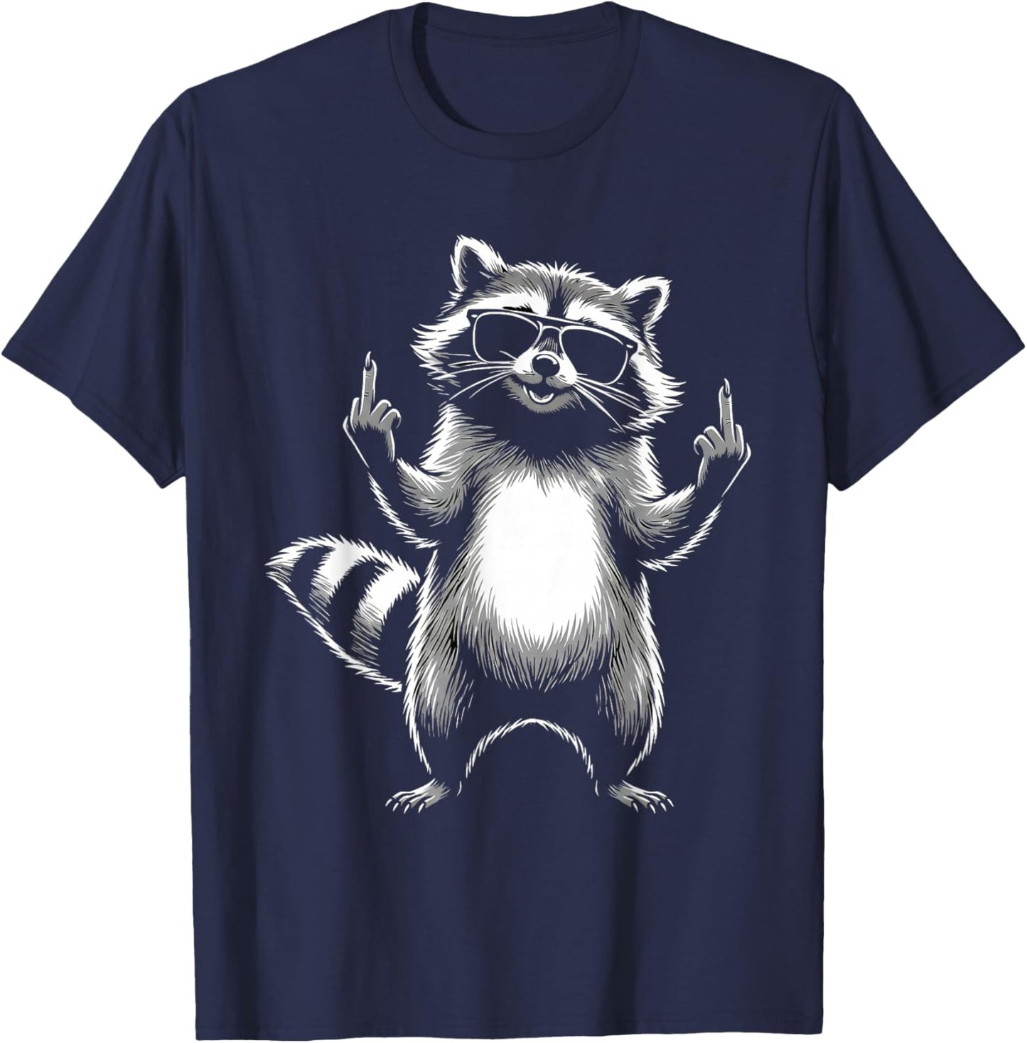 Rockiger Waschbär zeigt Mittelfinger - Lustiges Waschbär T-Shirt - T-Shirt | Navy