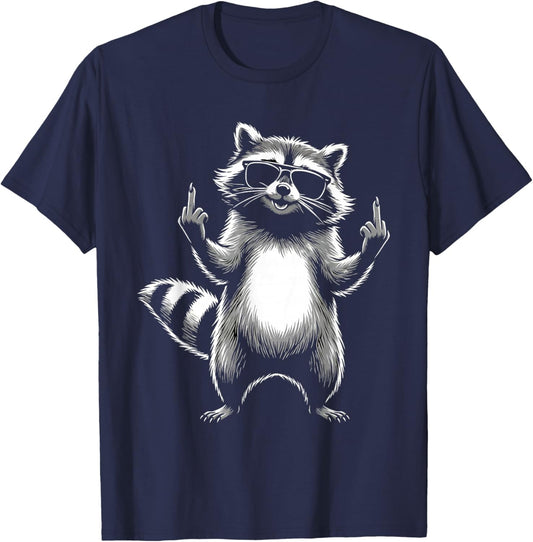 Rockiger Waschbär zeigt Mittelfinger - Lustiges Waschbär T-Shirt - T-Shirt | Navy