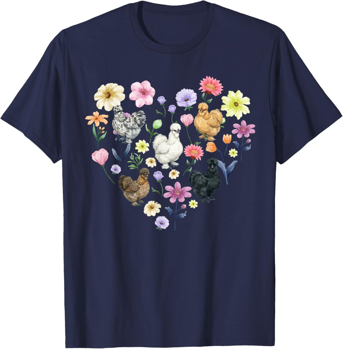 Silkie Chicken Lover Flowers Silkie Owner Silkie Chicken Mom T-Shirt - T-Shirt | Navy