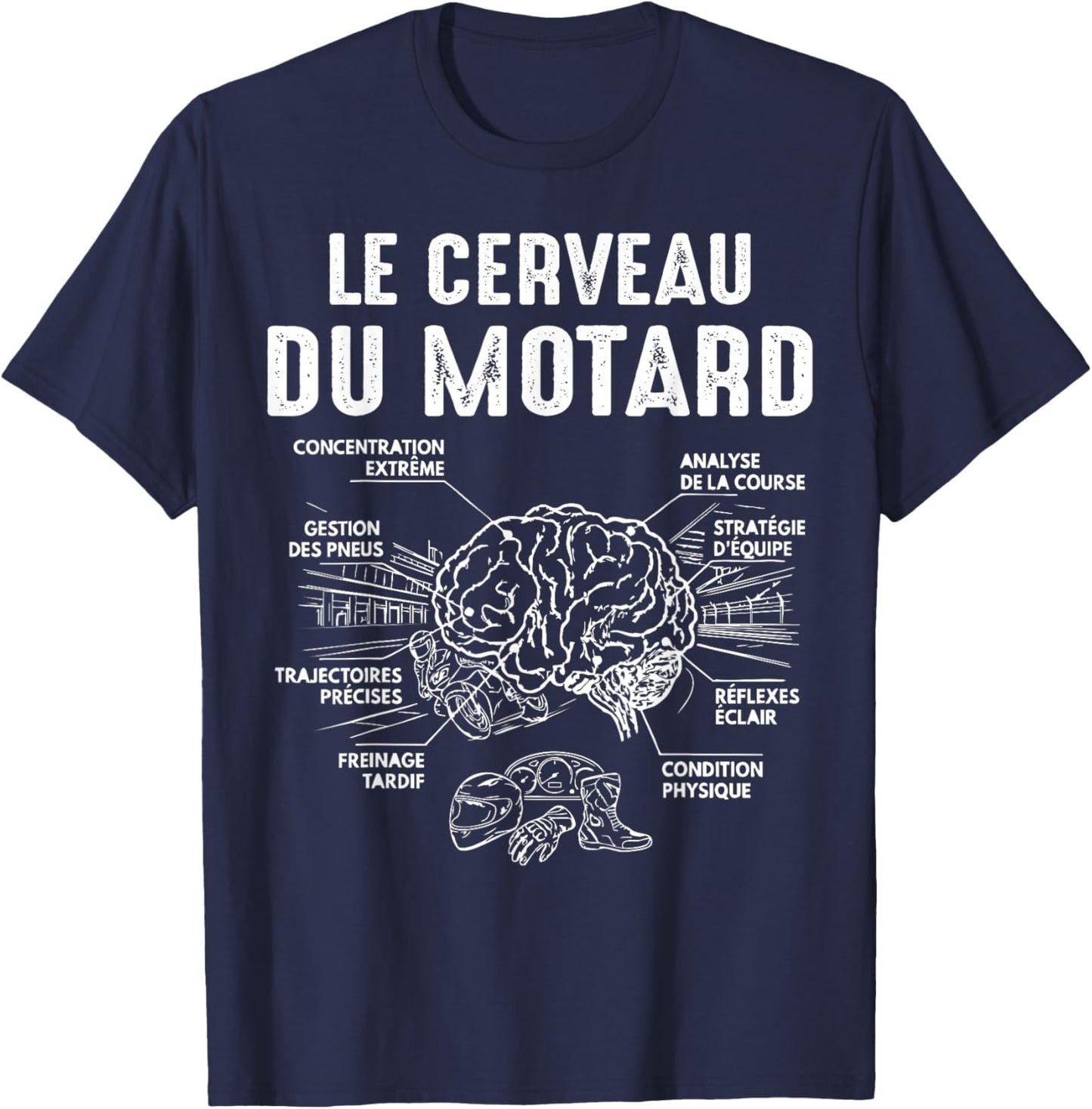 Moto Courses Le Cerveau du Motard Motos garçon Homme Drôle T-Shirt - T-Shirt | Navy