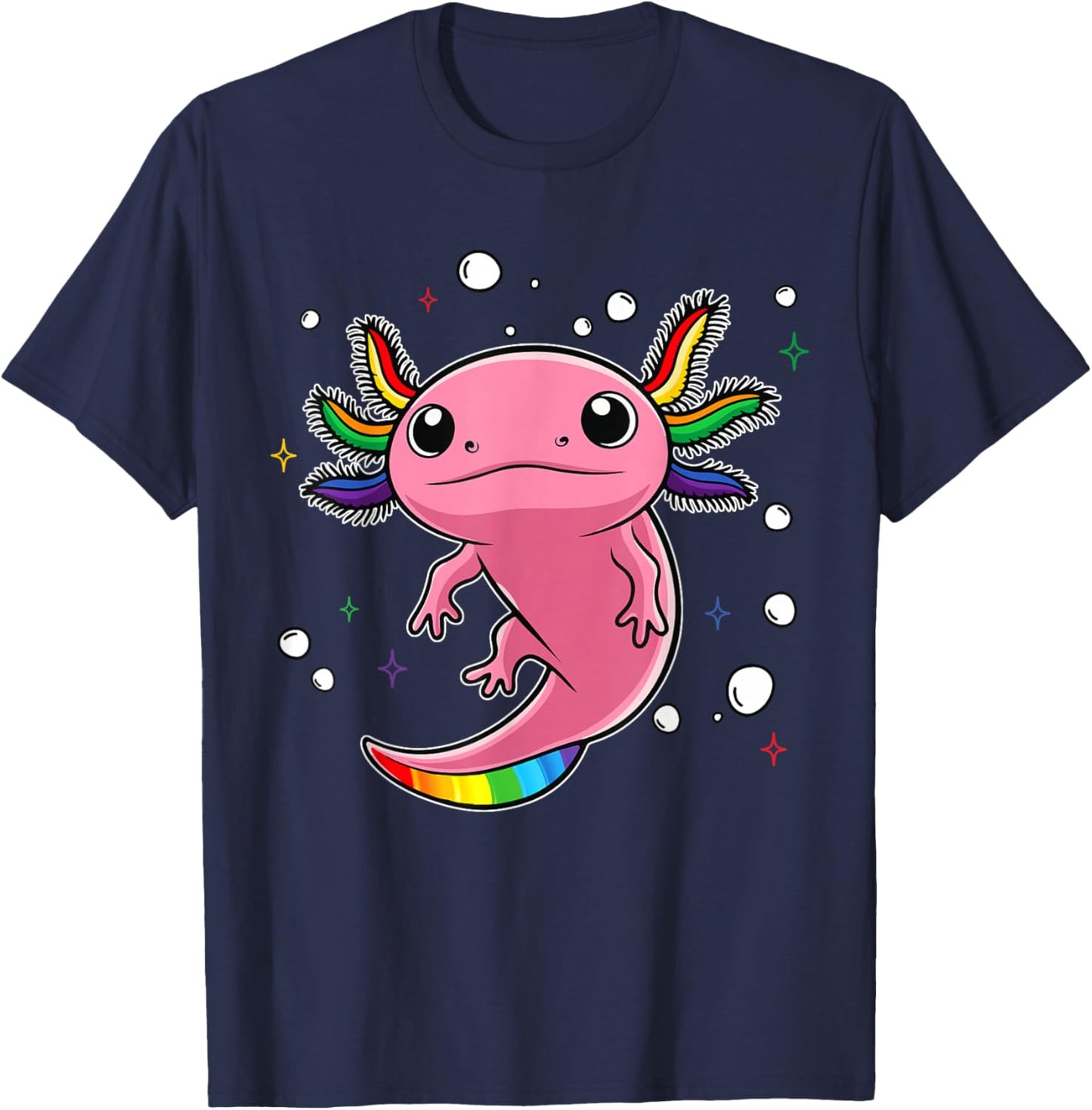 Cute Ally Axolotl Be Kind Gay Rainbow LGBTQ Flag Gay Pride T-Shirt - T-Shirt | Navy