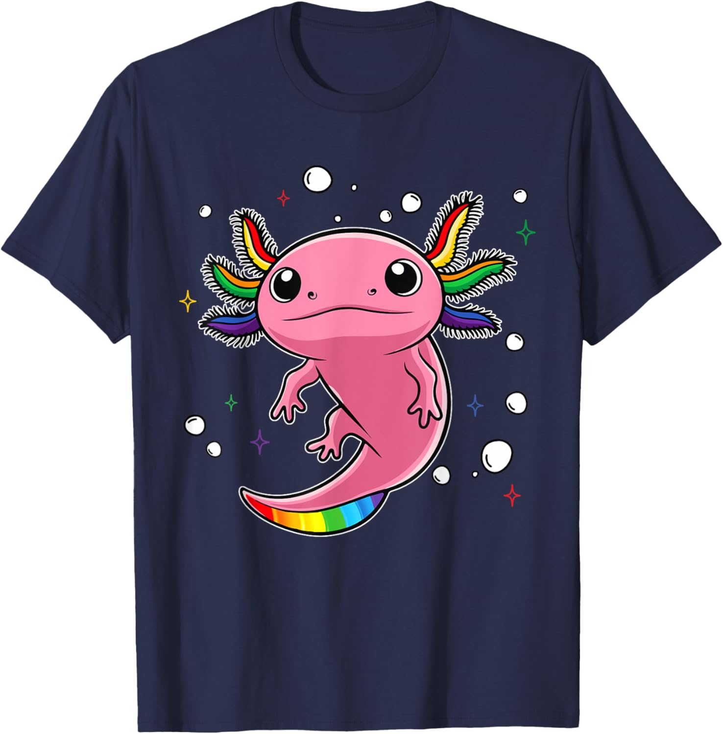Cute Ally Axolotl Be Kind Gay Rainbow LGBTQ Flag Gay Pride T-Shirt - T-Shirt | Navy