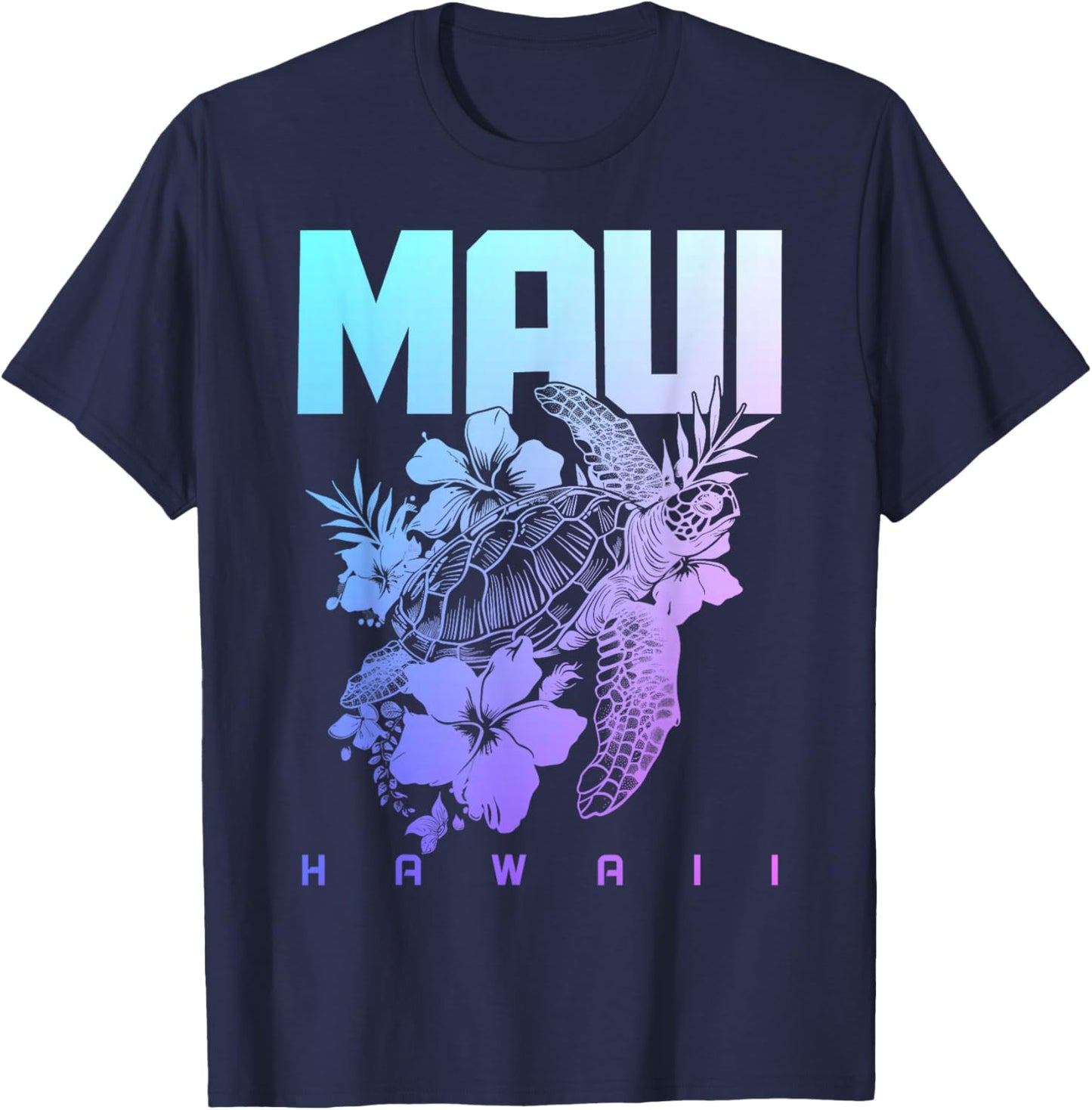 Maui Hawaii Sea Turtle Diving Flower Hawaii Souvenir T-Shirt - T-Shirt | Navy