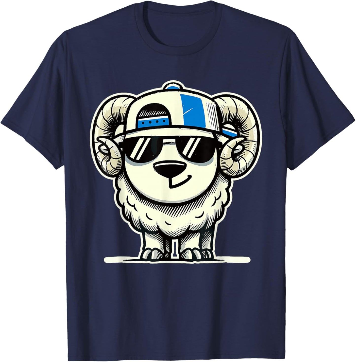 Retro Ram in Sunglasses Novelty Funny Ram T-Shirt - T-Shirt | Navy