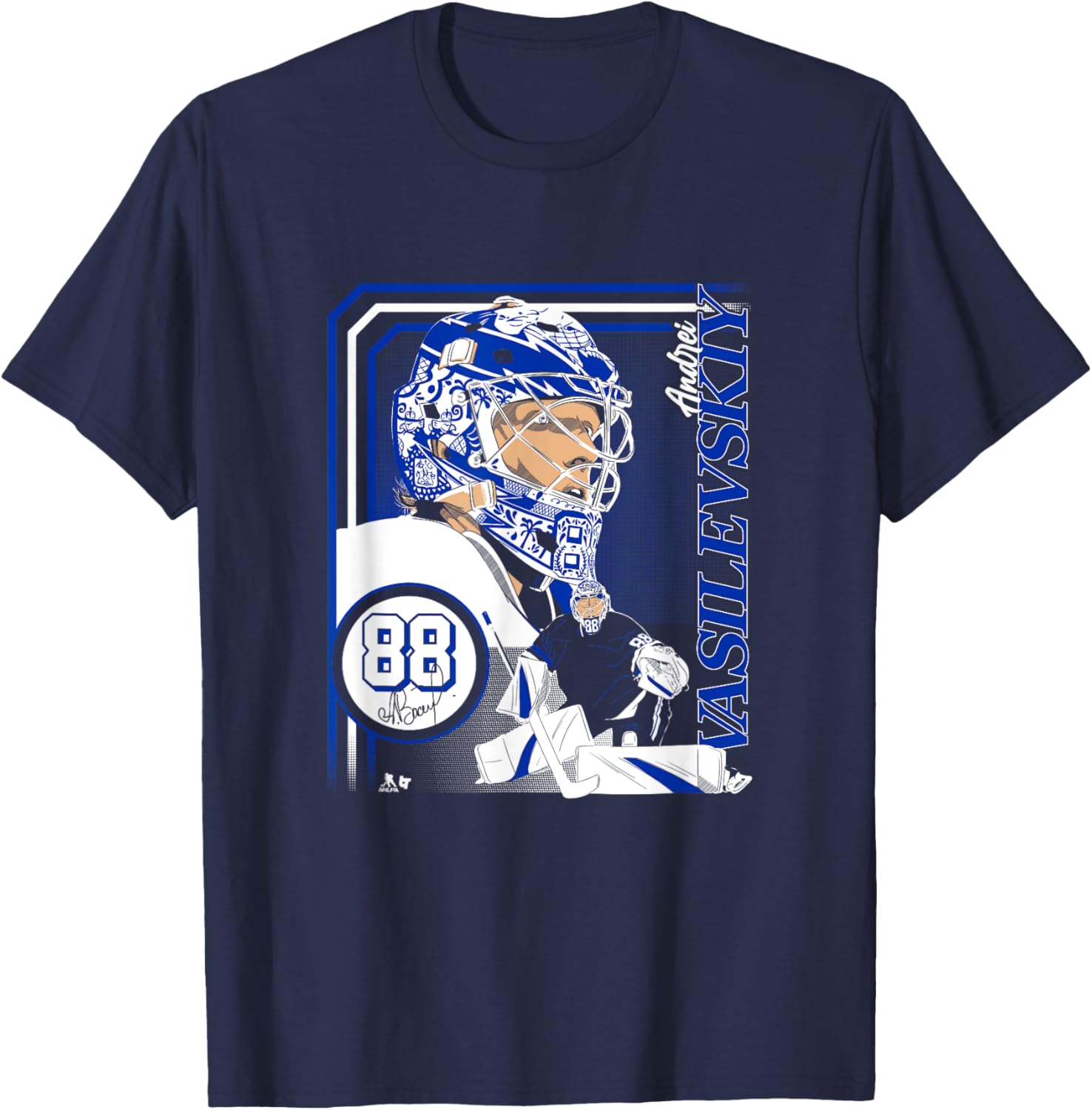 Andrei Vasilevskiy: Collage Frame - Tampa Bay Hockey T-Shirt - T-Shirt | Navy