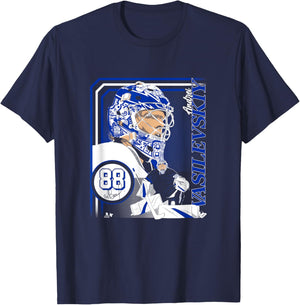 Andrei Vasilevskiy: Collage Frame - Tampa Bay Hockey T-Shirt - T-Shirt | Navy
