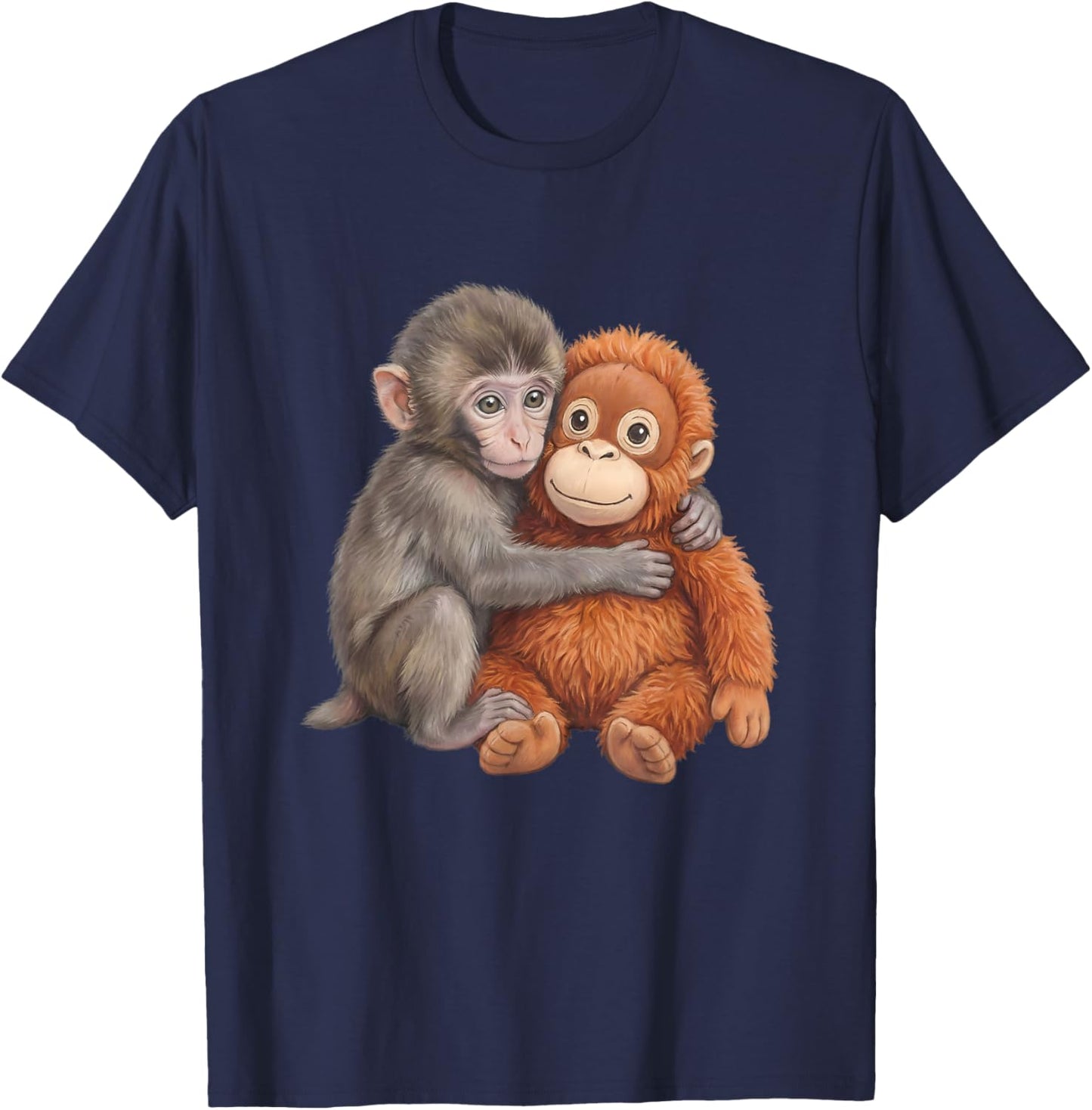 Cute Baby Monkey Named Punch Plush Hugging T-Shirt - T-Shirt | Navy