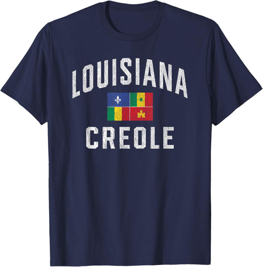Louisiana Creole Flag Vintage T-Shirt - T-Shirt | Navy