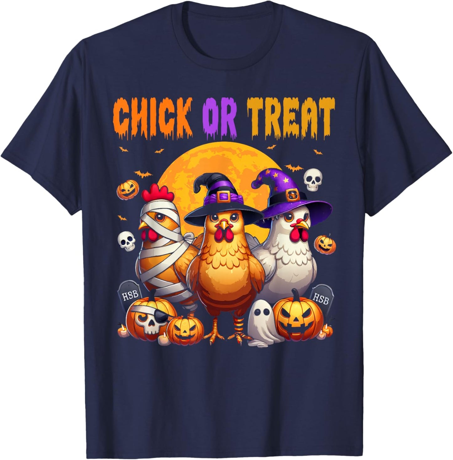 Halloween Chick or Treat Pumpkin Chicken Girl Farmer T-Shirt - T-Shirt | Navy