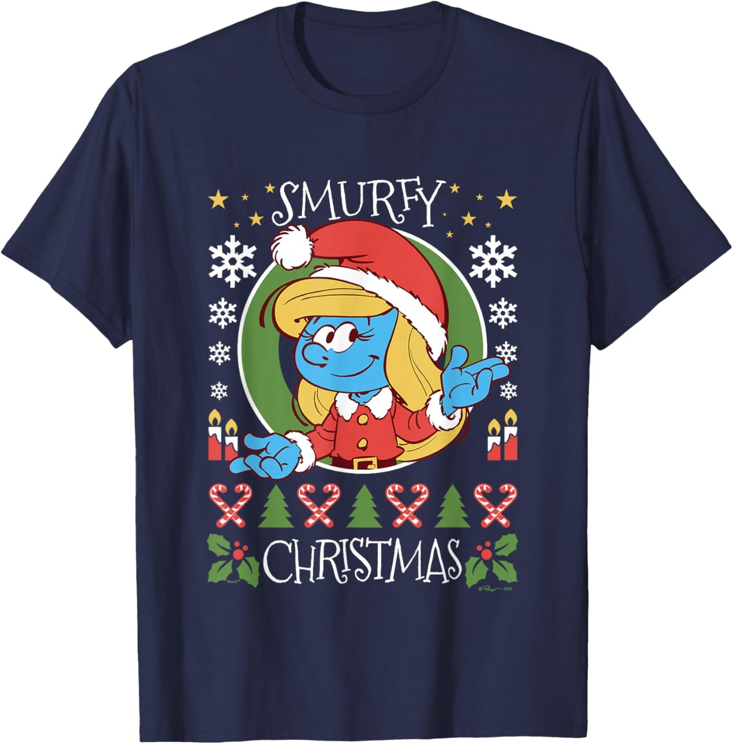 The Smurfs Christmas Smurfy Christmas Smurfette Chest Logo T-Shirt - T-Shirt | Navy