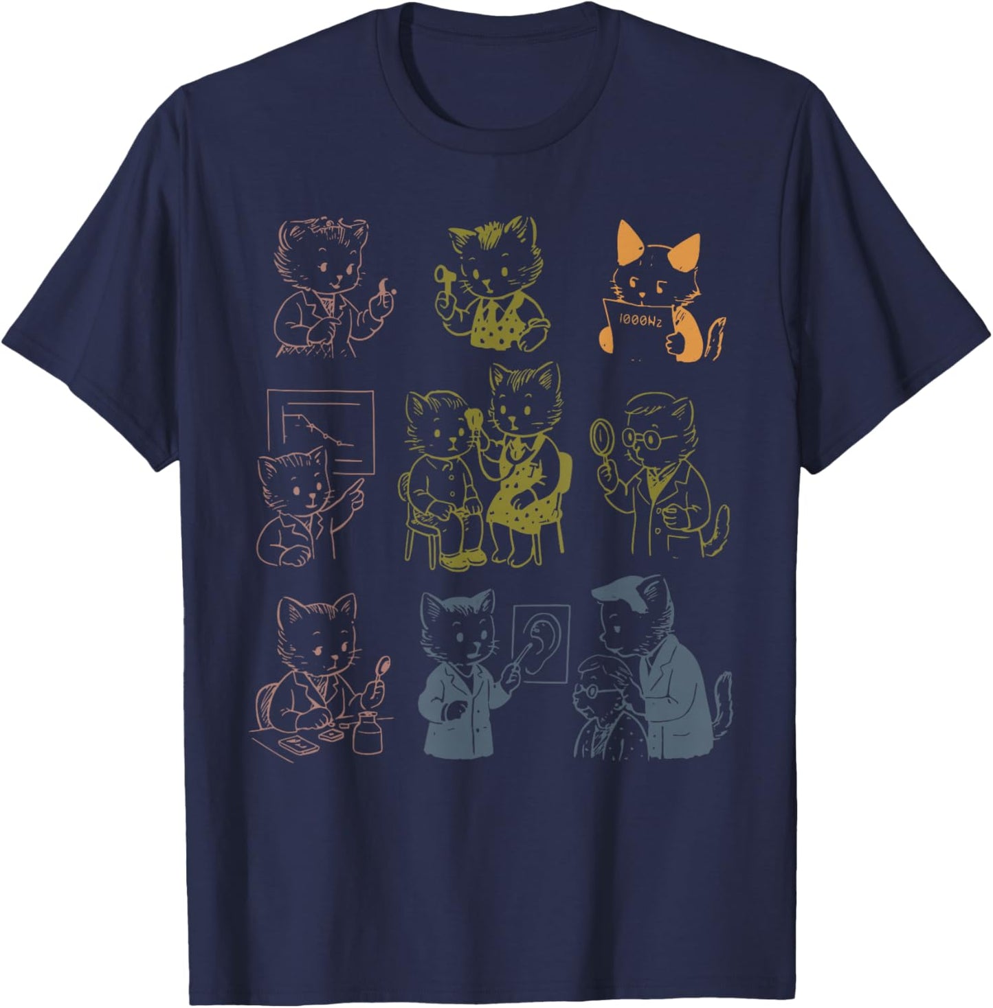 Vintage 90s Tattoo Kitten Cat Audiologist Hearing Aid Doctor T-Shirt - T-Shirt | Navy