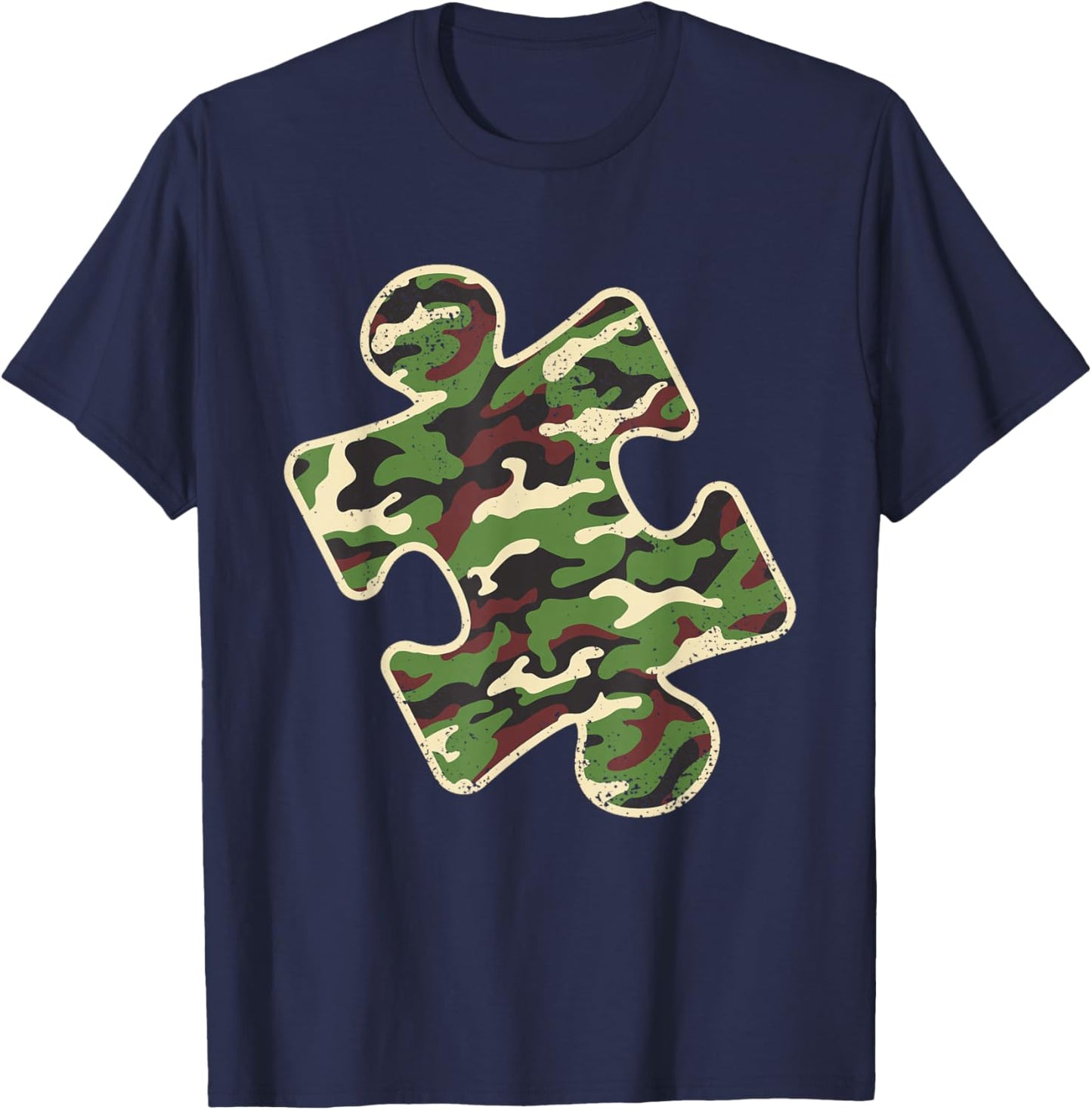 Autism Awareness Camo Puzzle Piece Vintage Camouflage Boys T-Shirt - T-Shirt | Navy