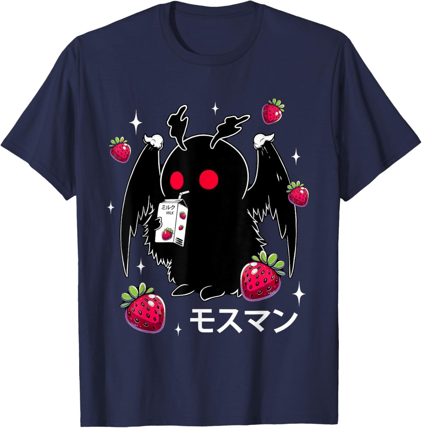 Mothman Kawaii Strawberry Milk Shake Cryptid T-Shirt - T-Shirt | Navy